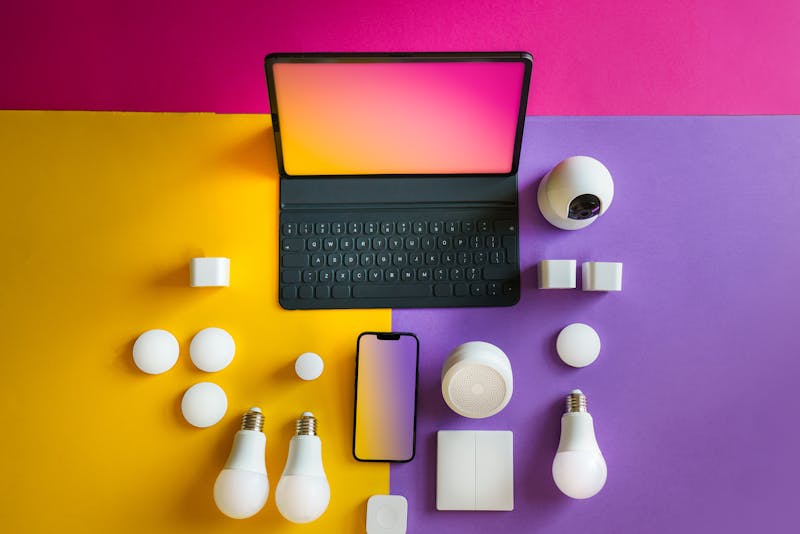 security camera, laptop, smartphone, light bulbs, etc.